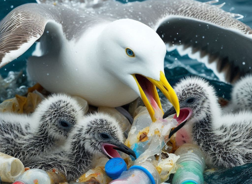 sea bird feeding [;astic